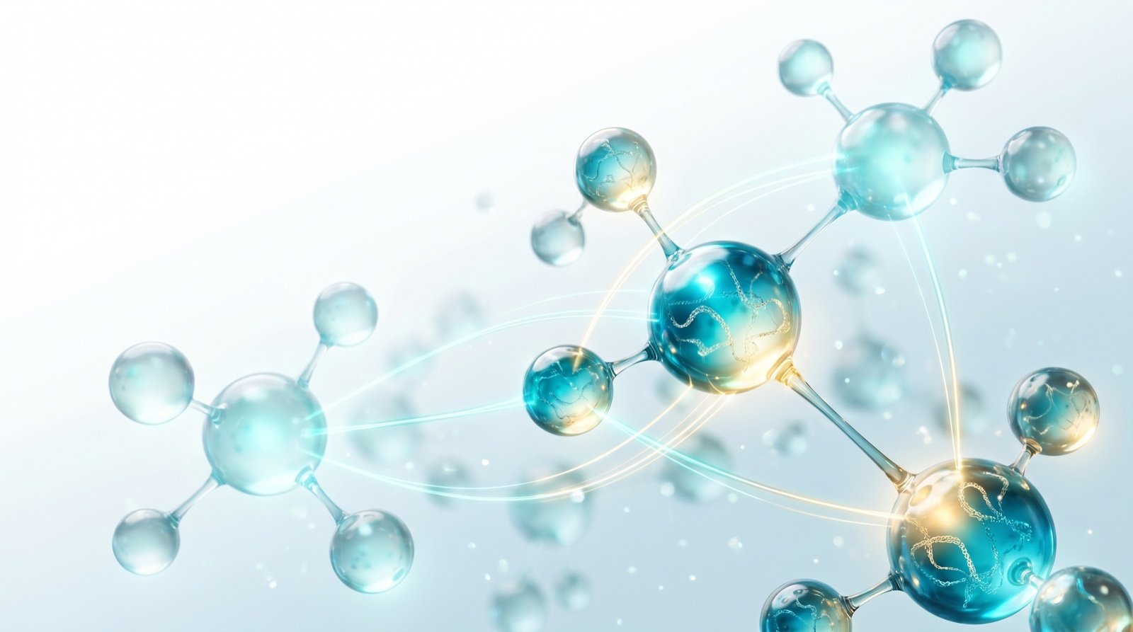 Map of the main research peptide families shown as molecular nodes — Guide Peptide